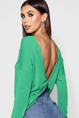 boohoo Petite Knitted Knot Back Top