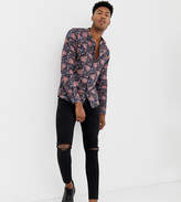 Thumbnail for your product : ASOS Design DESIGN Tall regular fit floral shirt in blue with grandad collar