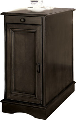 Gray Transitional Storage Side Table Featuring Built-in Outlet, Pull-out Cup Holder And Cabinet Storage, Solid Wood Material, 48 Lb Package Weight Wit