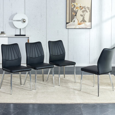 4 Black Dining Chairs With Pu Cover And Cushioned Seats Golden Metal Legs - Modern For Restaurants Living Rooms Slip Bottom Easy Assembly Instructions