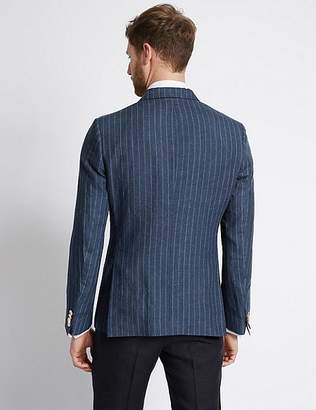 Marks and Spencer Pure Linen Striped Tailored Fit Jacket