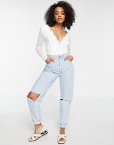 Thumbnail for your product : Love Triangle lace bodysuit with sheer sleeves in white