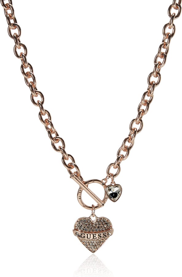 FB Jewels Solid Metal Heart Pendant Chunky Metal Bib Pave Crystal Stone Cutout Hollow Metal Link Toggle Closure Necklace
