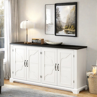 American Country Style Wooden Sideboard With Metal Handles And Wood Legs