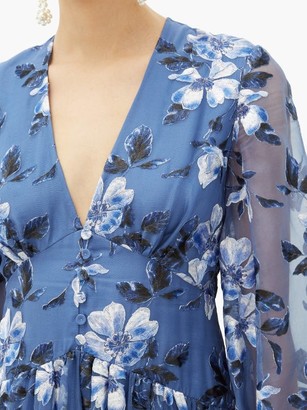 Erdem Tabetha Floral-embroidered Silk-organza Gown - Blue