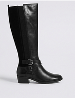 Thumbnail for your product : M&S Collection Leather Block Heel Strap Knee High Boots
