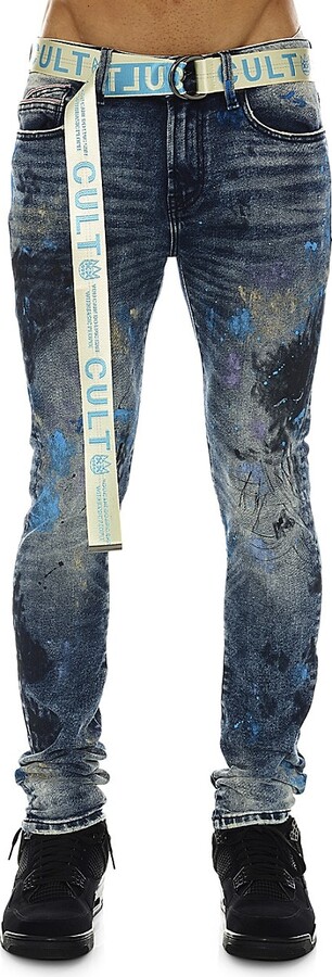 Cult of Individuality Belted Distressed Super Skinny Jeans