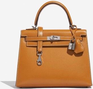 Hermes Kelly 25 Sellier Natural Sable Butler Leather Silver Hardware +  Receipt