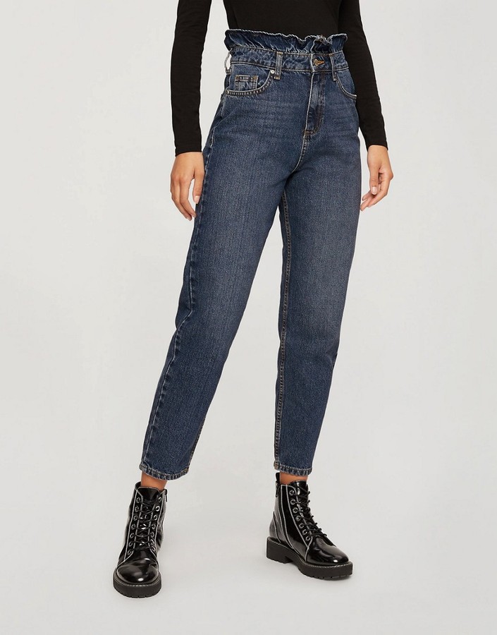 Miss Selfridge mom jeans with frill detail in blue ShopStyle