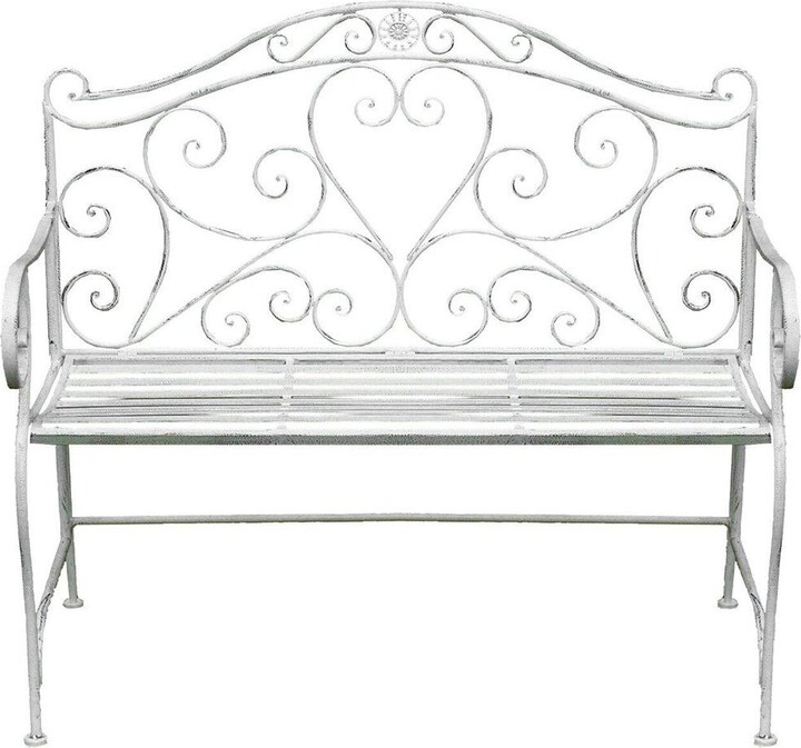 Glamhaus Metal Garden Bench Patio Furniture Seat Foldable Antique White