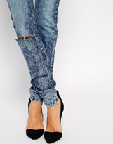 Thumbnail for your product : ASOS TALL Ridley Supersoft High Waist Ultra Skinny Jeans in Tears Mid Acid Wash with 1 Rip