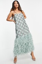 Thumbnail for your product : ASOS DESIGN EDITION Sequin Faux Feather A-Line Dress