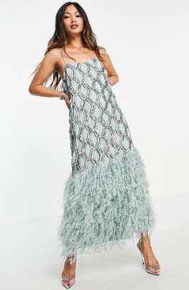 ASOS DESIGN EDITION Sequin Faux Feather A-Line Dress