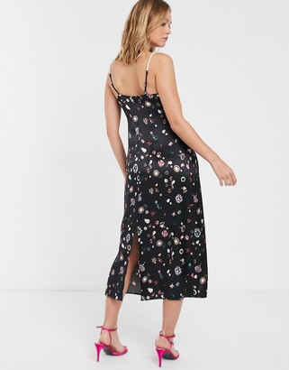 And other stories & jewel print pearl strap cami dress in black