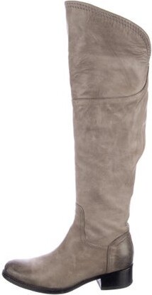 Alberto Fermani Leather Over-The-Knee Riding Boots Black & Grey Semi-Pointed Toes Wrap-Around Straps Unfortunately, due to restrictions, this item may not be eligible for shipping in all areas. | Alberto Fermani Leather Riding Boots in Black/Grey, Women's IT 36 | 6