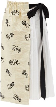 Erdem Elfrida Floral-embroidered Satin And Voile Skirt - Ivory Multi
