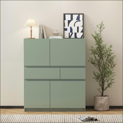 Latitude Run Cabinets: Traditional Sage Green Particle Board Storage Cabinet with 4 Doors 2 Drawers | Living Room | Traditional