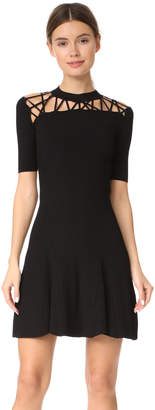 Cushnie Short Sleeve Flare Dress with Fractured Lacing