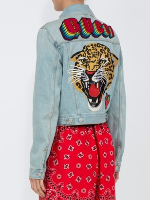 Gucci Embroidered Tiger Cropped Denim Jacket