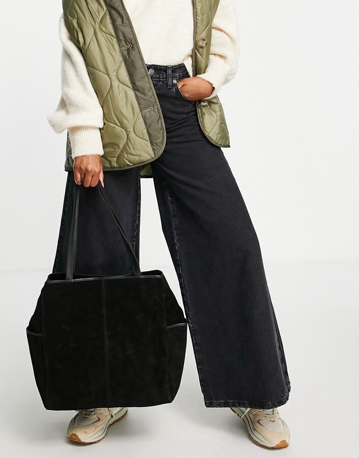 black suede shopper bolsa