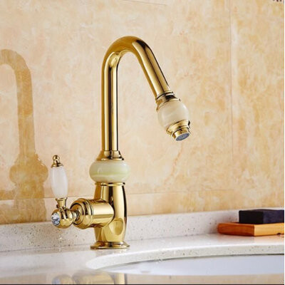 Juno Showers Stylish Contemporary Ceramic Gold Deck-Mount Bathroom Faucet Elegant Design