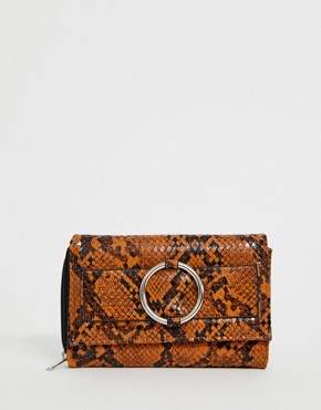 New Look ring detail purse in dark yellow snake