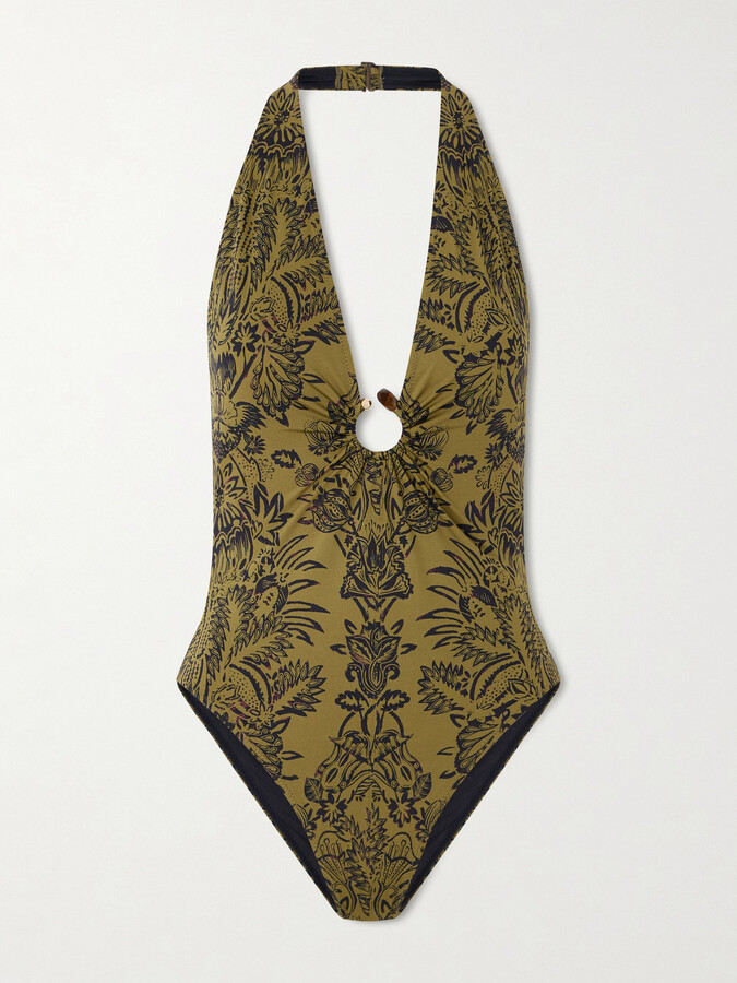 Ulla Johnson Milos Embellished Ring-detailed Printed Swimsuit - Green