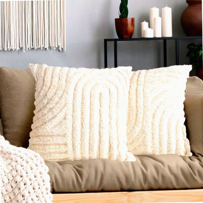 BRBCA Rainbow Tufted Boho Pillow Covers - Set of 2 | Modern Abstract Mid Century Decorative Cushion Cases | Farmhouse Rustic Woven Sofa Pillows