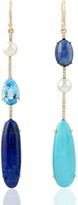 Thumbnail for your product : Artisan 18Kt Yellow Gold Pave Diamond Kyanite Lapis Pearl Topaz Turquoise Dange Earrings