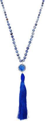 Panacea Long Beaded Stone Tassel Pendant Necklace, Blue