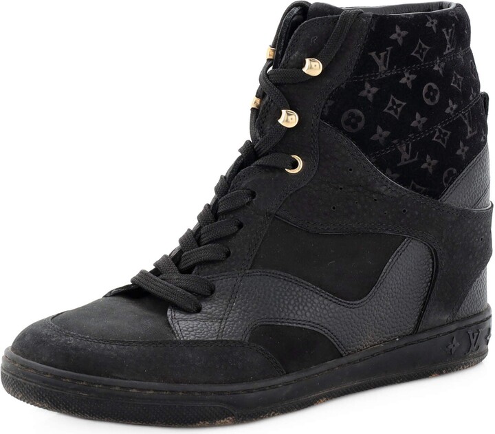 Louis Vuitton Black Monogram Suede and Leather Millennium Wedge Sneakers  Size 39 Louis Vuitton