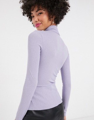 Monki ribbed roll neck top in lilac