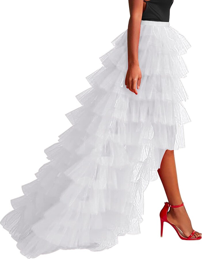 keland Rococo High Waist Tutu Tulle Maxi Skirt with Slit Elegant