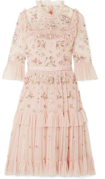 Needle & Thread - Lustre Tiered Embellished Tulle Dress - Blush