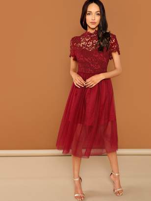 floral lace bodice mesh dress