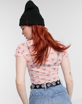Thumbnail for your product : ASOS DESIGN mesh crew neck short-sleeved top in cherry