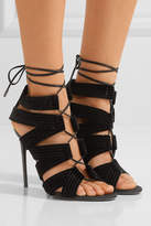 Thumbnail for your product : Tom Ford Lace-up Leather-trimmed Velvet Sandals - Black