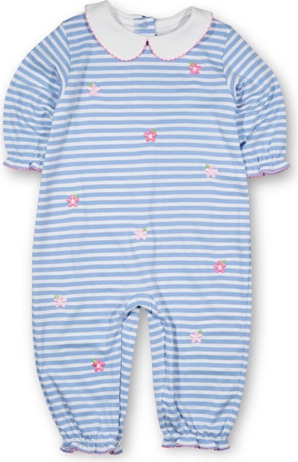 Florence Eiseman Baby Girls Stripe Knit Longall With Embroidered Flowers - Light blue, white, pink