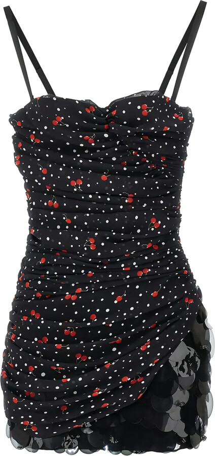 DES PHEMMES Ruched Cherry Polka-Dot Dress