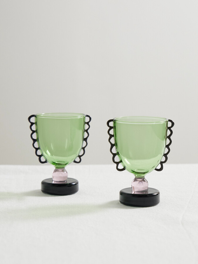 Sophie Lou Jacobsen - Coco Set Of Two Glass Egg Cups - Green