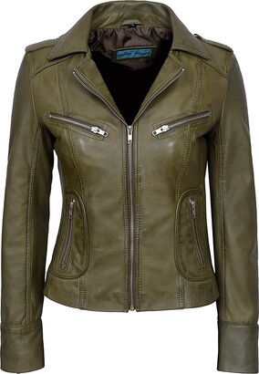 Ladies Women's 9823 Fitted Brown  Biker Style Soft Leather Rock Jacket