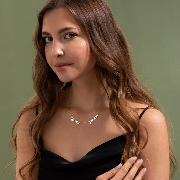 Etsy 14K Solid Gold & Sterling Silver Two Name Necklace | Personalized Family Jewelry