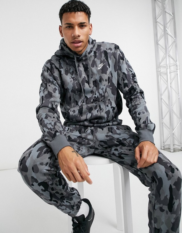 Nike Club digi camo print hoodie in black - ShopStyle