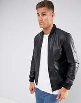 Thumbnail for your product : ASOS Design DESIGN leather bomber jacket in black
