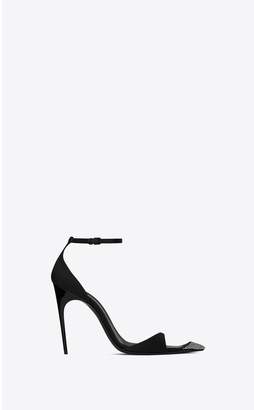 Saint Laurent Edwige Peep-Toe Sandals In Satin Decorated With Crystals