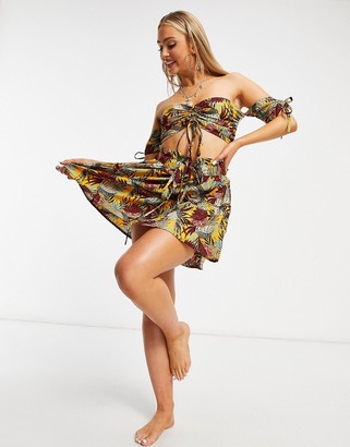 South Beach Bardot Crop and Shirred Mini Skirt Set