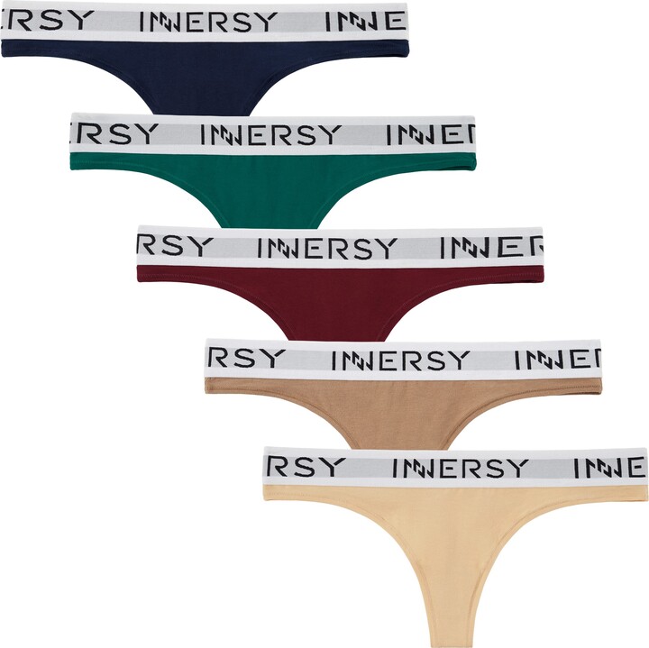 INNERSY Cotton Thongs for Women Multipack Ladies Sport Tanga Knickers Sexy G Strings Pack of 5