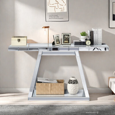 Modern 360° Mirror Reflective Console Table With Trapezoid Base And Scratch-resistant Design