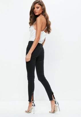 Missguided Black Anarchy Mid Rise Zipped Hem Skinny Jeans