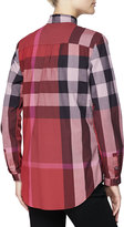 Thumbnail for your product : Burberry Long-Sleeve Half-Button Check Top, Berry Red